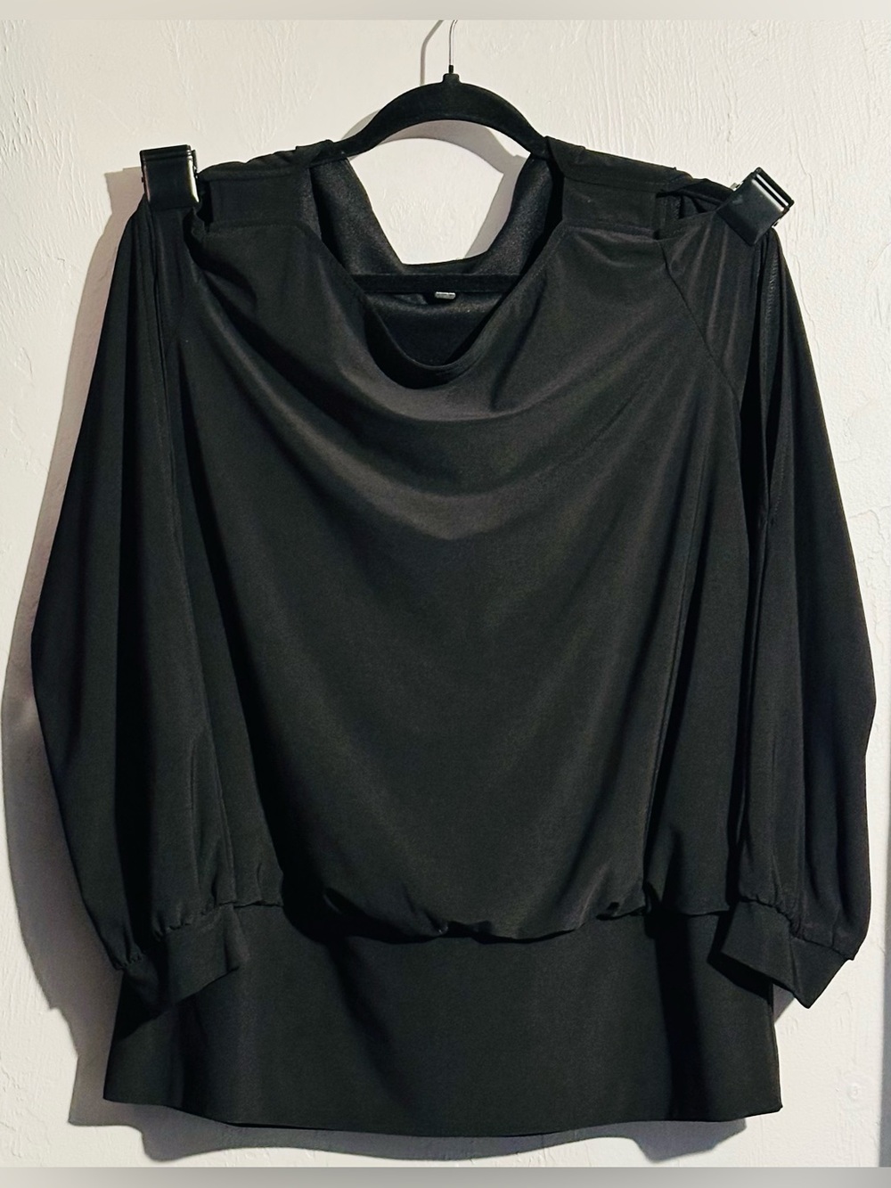 NWOT MSK Black Cowl Neck Cold Shoulder Blouse, XL